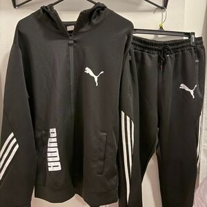 Puma Men's Black and White Hooded Jacket